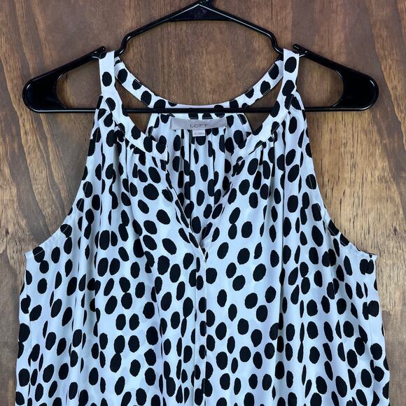 Ann Taylor LOFT Womens Blouse White Black Spots Polka Dot VNeck Tank Flowy M - Picture 2 of 10